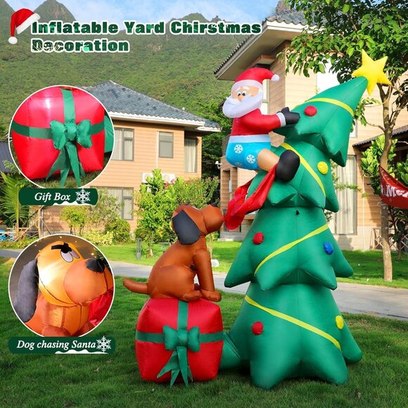 🆕6FT Christmas Inflatables Dog Chase Santa Winter Holiday Outdoor Decorations - Picture 6 of 9